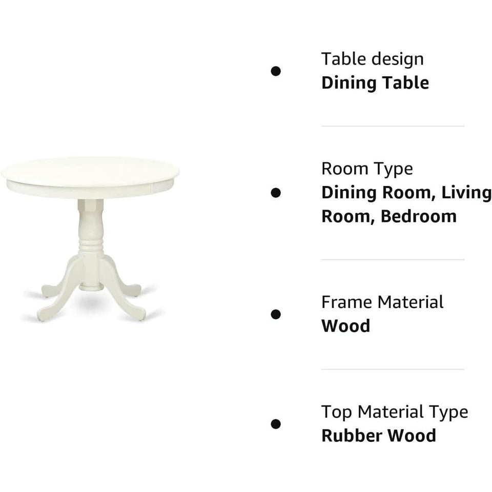Mid Century Round Solid Wood Dining Table With Linen White Finish