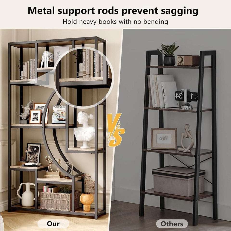 Tall Industrial Bookshelf Set Of 2 Geometric Gray Wash