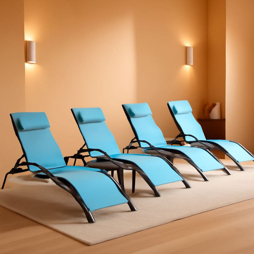 Patio Chaise Lounge Set With 4 Adjustable Recliners And 2 Side Tables