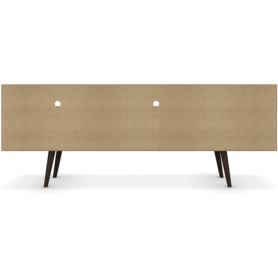 Mid Century TV Stand Solid Wood With Shelves And Cabinet