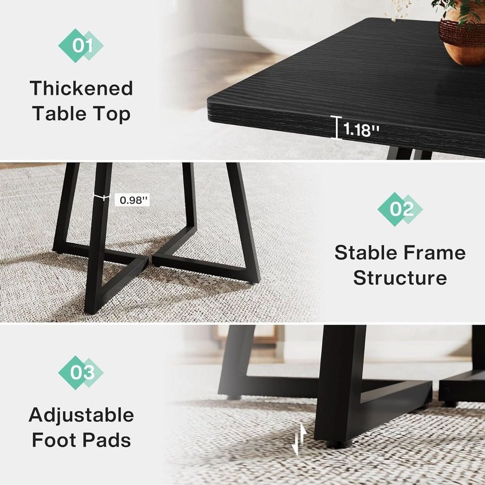 Square 31.5 Inch Industrial Dining Table Black Wood Panels