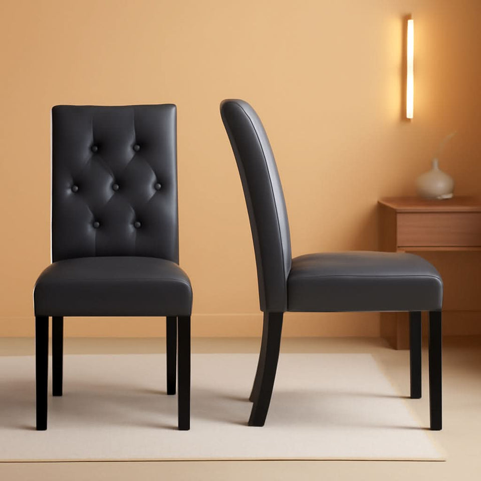 Gray Faux Leather Parsons Dining Chairs Set Of 2 High Back