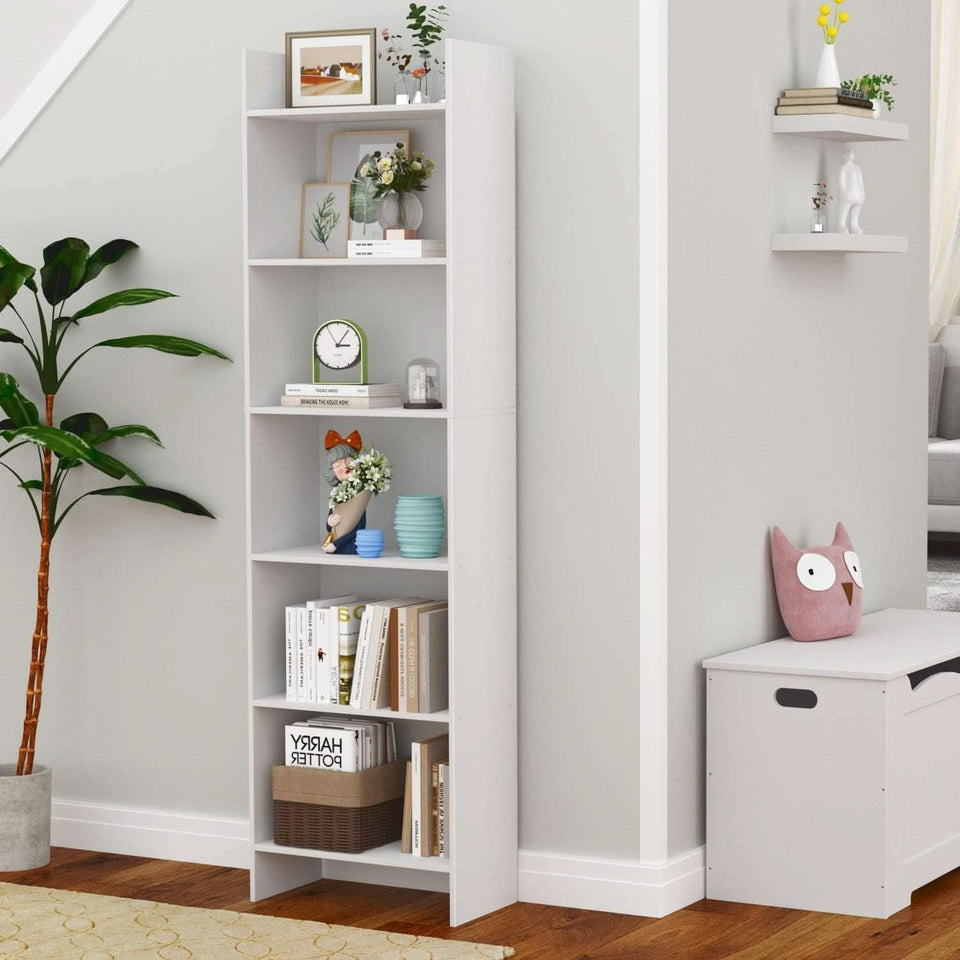 White 6-Tier Bookshelf Anti Tip Design For Home Office