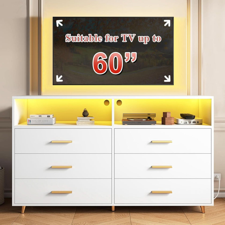 Elegant White Dresser With Integrated LED Lighting