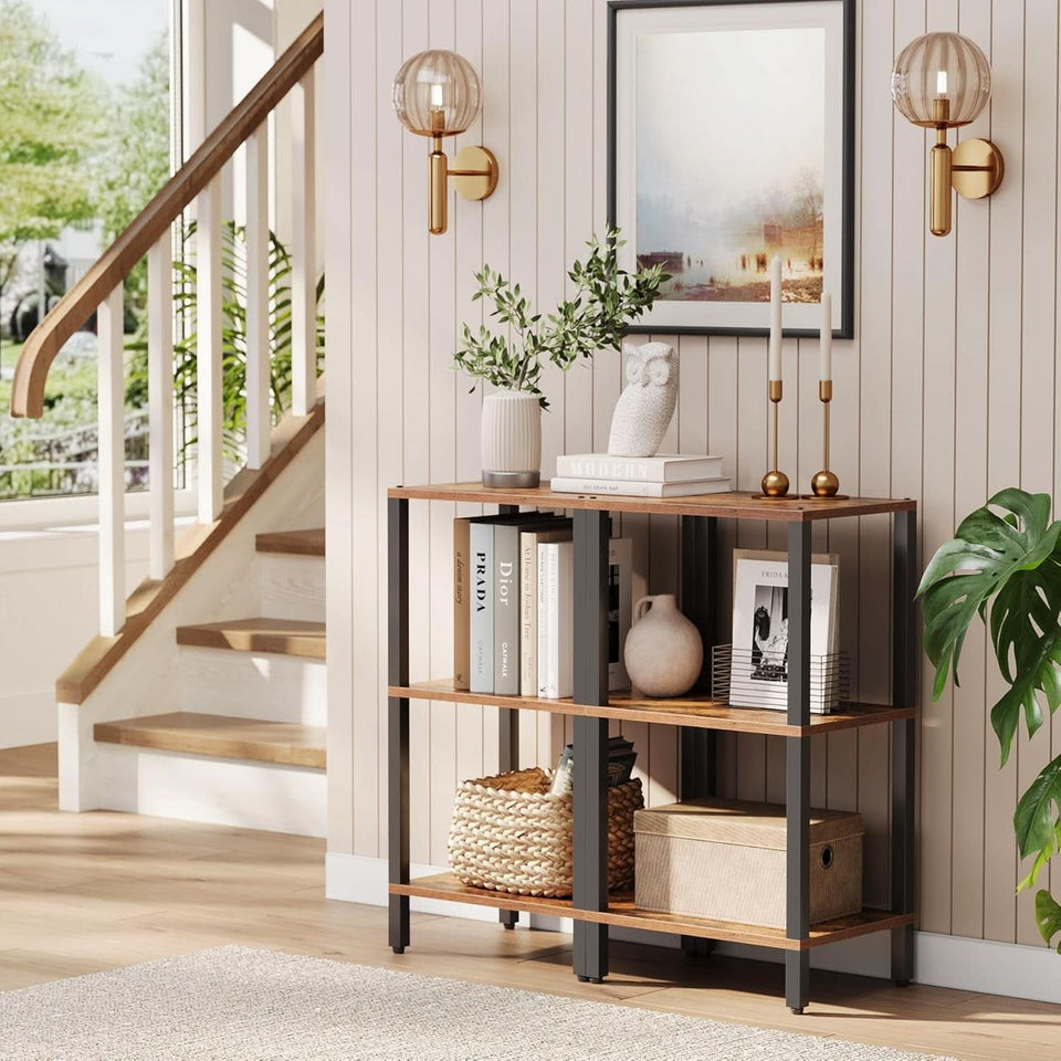 Six Tier Tall Bookshelf Narrow Rustic Brown Bookcase