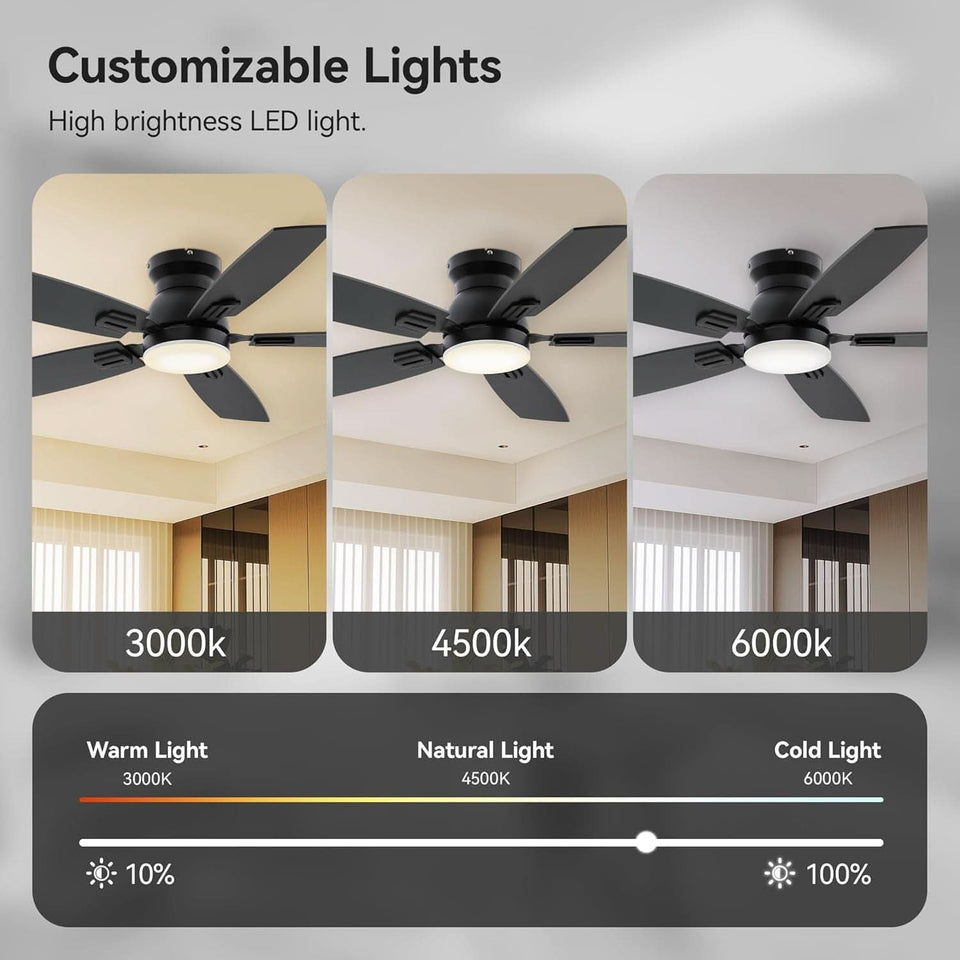 42 Inch Ceiling Fan With Remote Control Light Kit Low Profile
