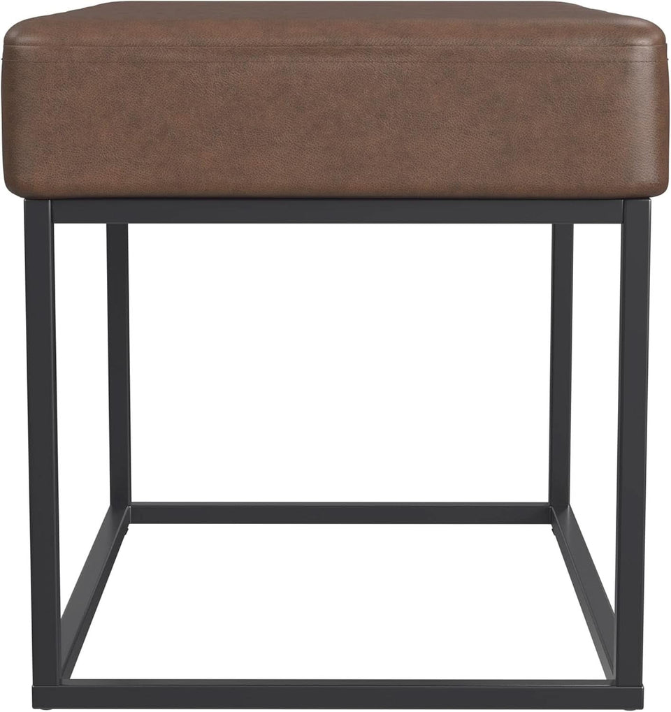 Small Brown Faux Leatherette Channel Tufted Ottoman