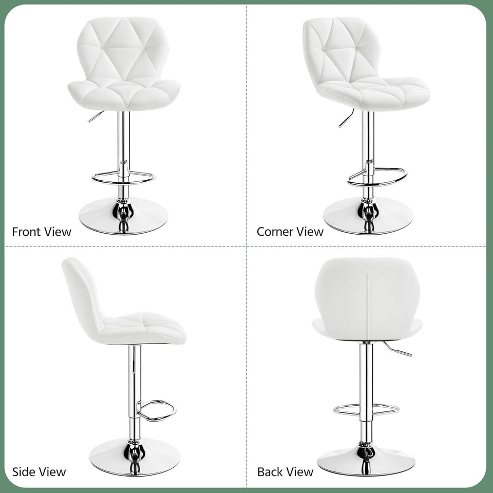Pair Of White PU Leather Height Adjustable Bar Stools