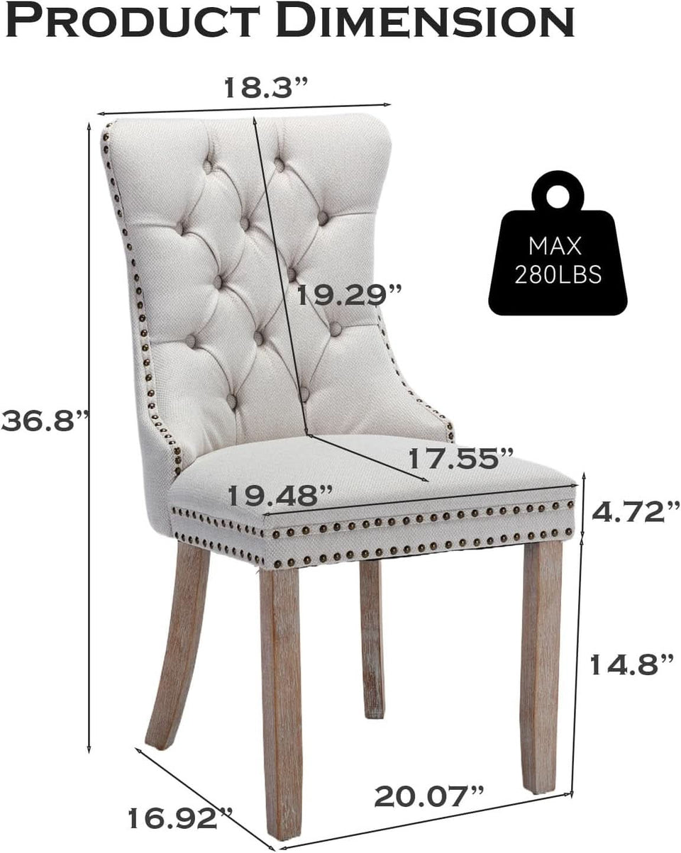 Beige Linen Dining Chairs Set Of 4 With Nailhead Trim