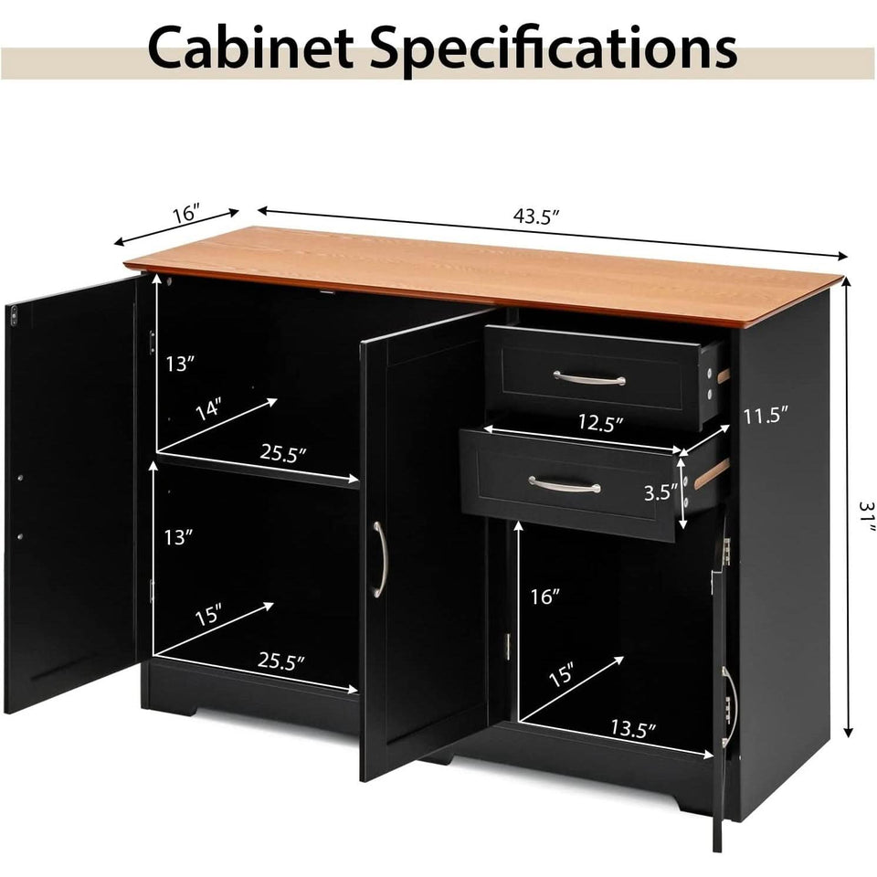 Buffet Credenza Console Table With Drawers In Oak Finish