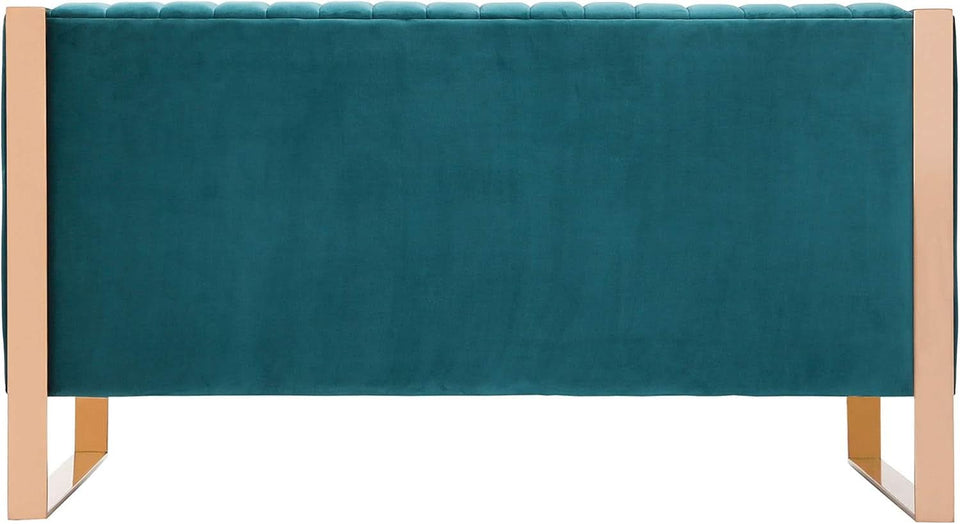 57 Inch Teal Velvet Loveseat For Living Room High Density Foam