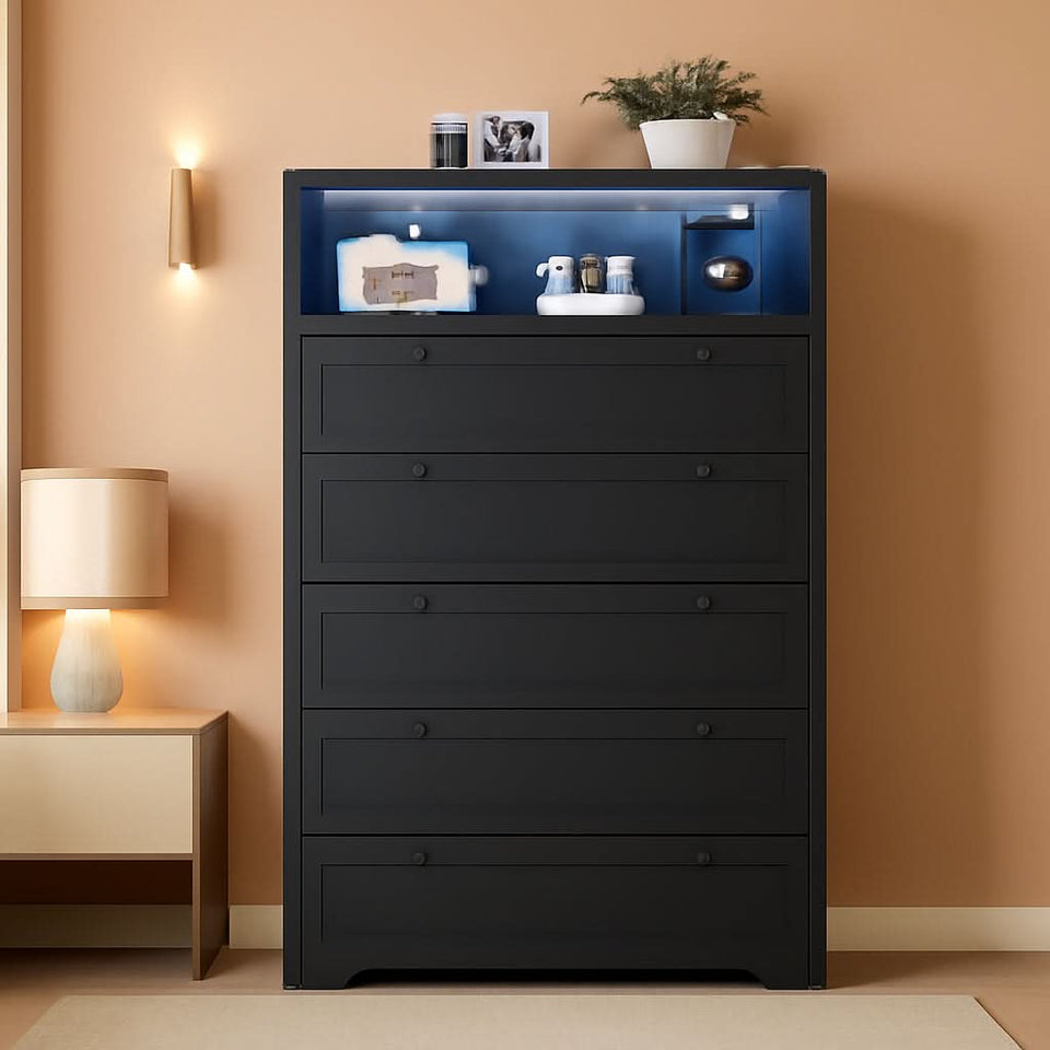 Tall Black Dresser With Customizable RGB Illumination