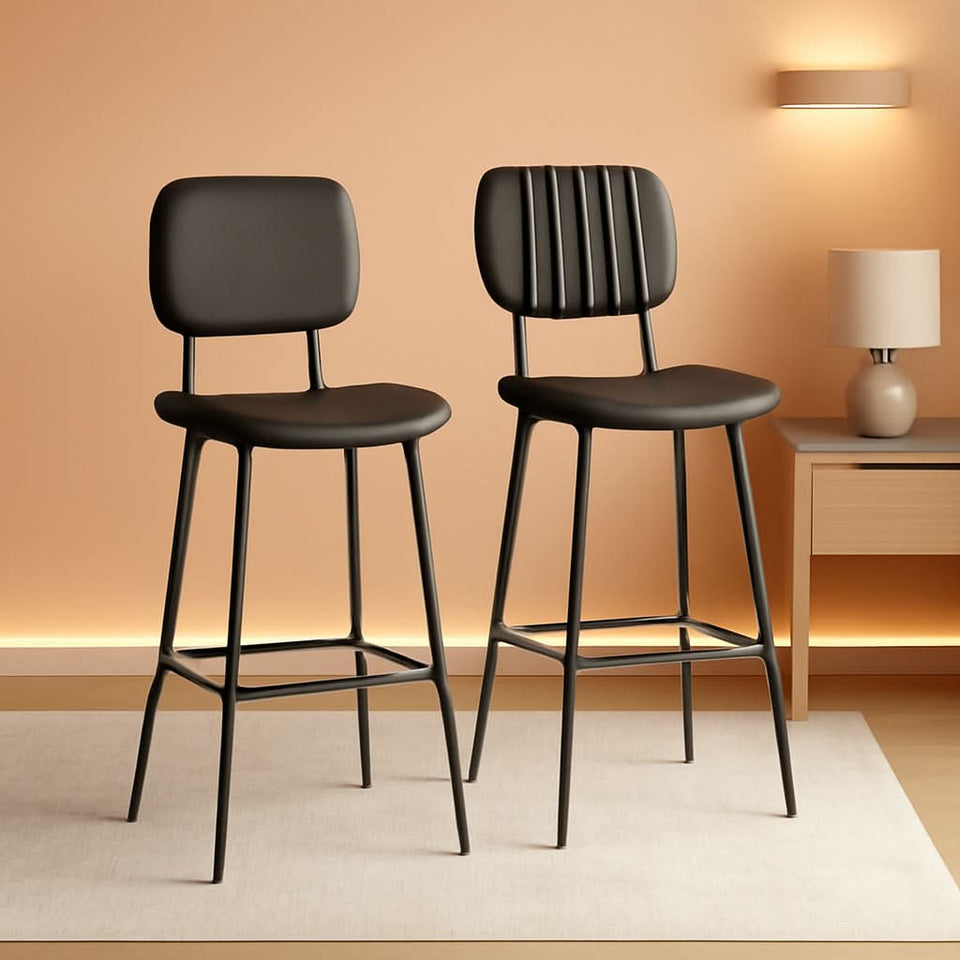 Bar Stools Set 2 24.6In Counter Height Black Faux Leather