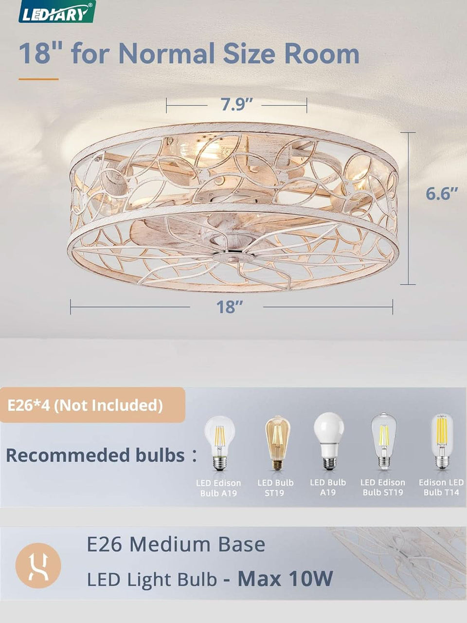 White And Gold Caged Ceiling Fan With Remote Light Fixture
