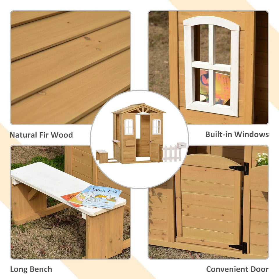 Kids Outdoor Wood Playhouse With Working Door And Windows