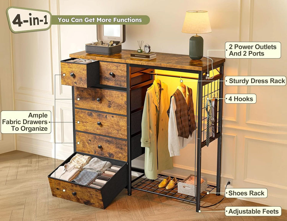 Brown Walnut Storage Dresser With RGB Lighting 49 Inch Wide