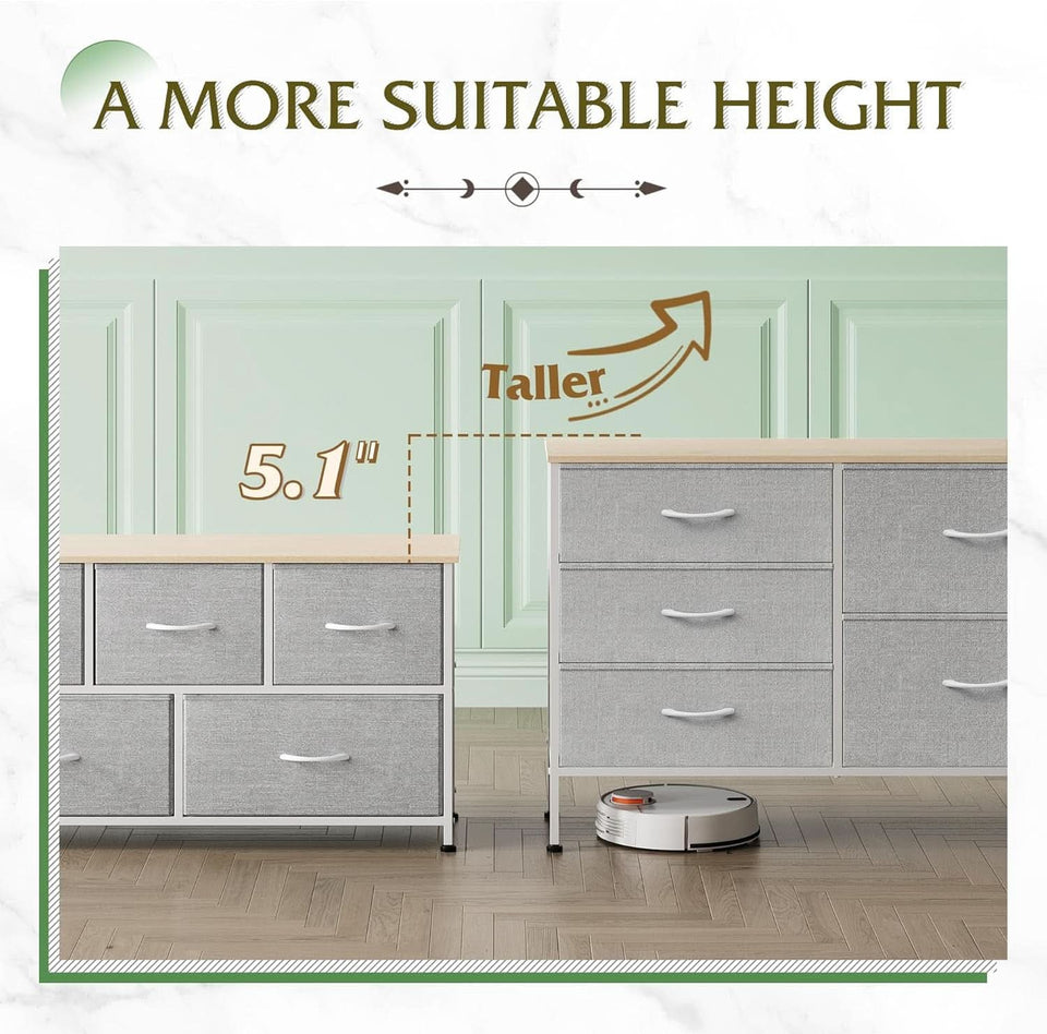 Light Grey Fabric Dresser With 5 Drawers And Drawer Organizers