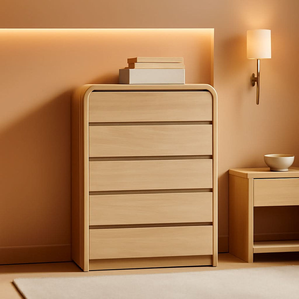 Vertical Dresser With Five Drawers In Natural Oakgrain