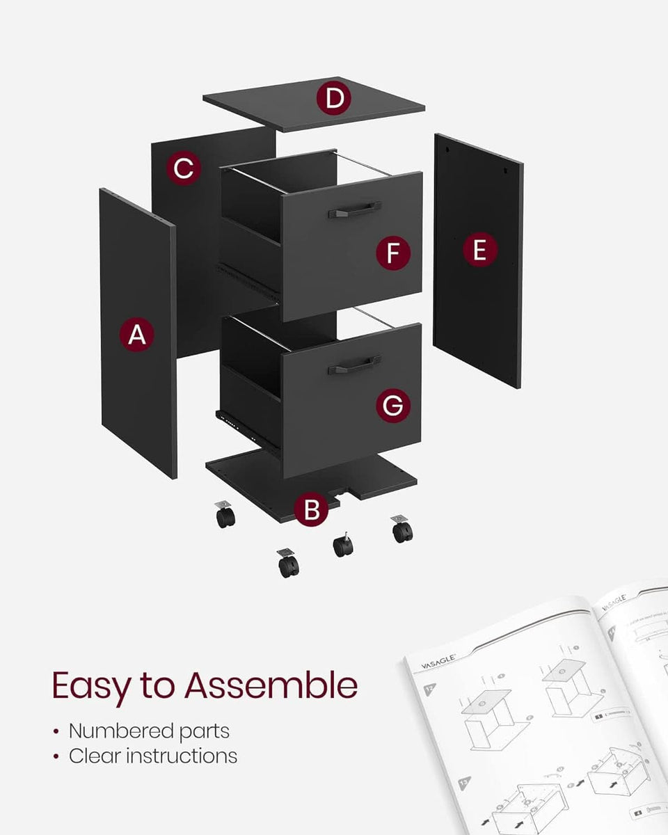 2-Drawer File Cabinet Matte Black For Home Office And Printer Stand Fits A4 And Letter Files