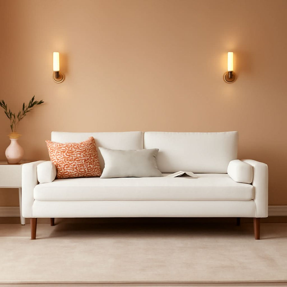 Valour Performance Velvet Sofa White Mid Century Modern