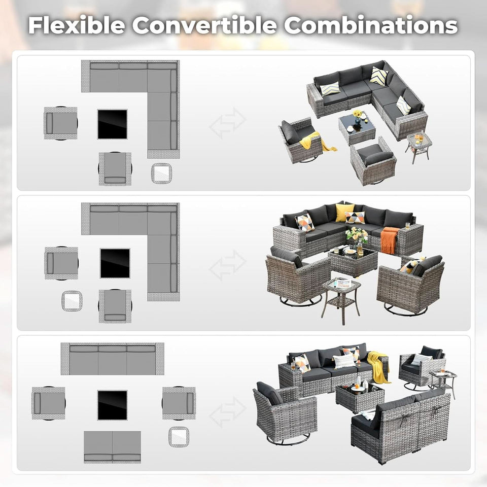 Modern 9 Piece Outdoor Wicker Sectional Sofa Set