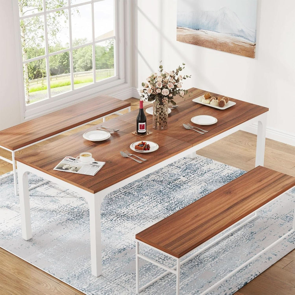 78 Inch Rustic Walnut Dining Table For 6 To 8 People
