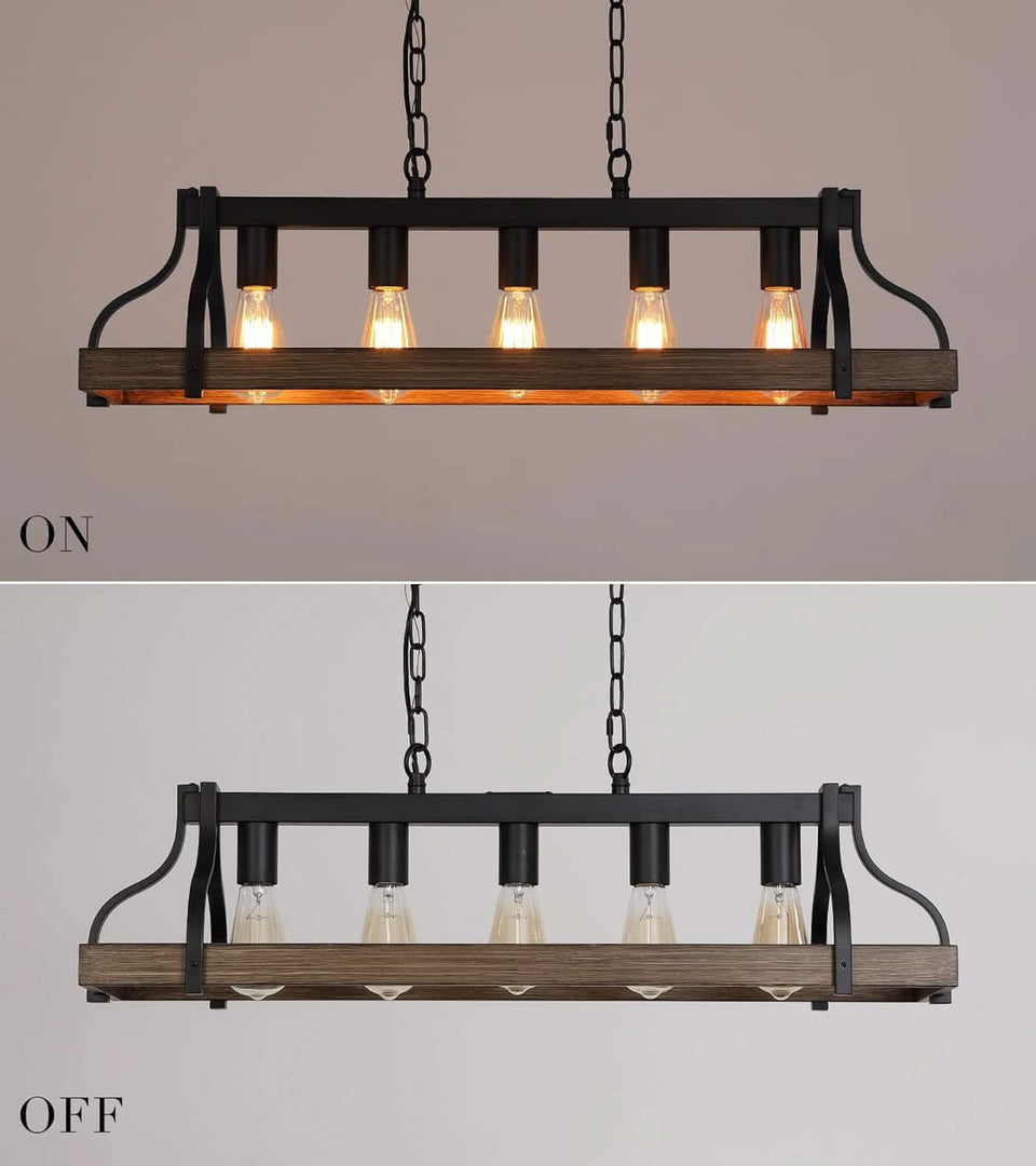 Rustic 5 Light Linear Chandelier Kitchen Island Black