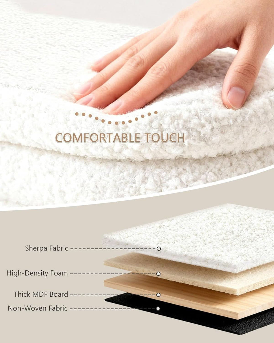 43 Inch SherpaWhite Upholstered Storage Ottoman Bench