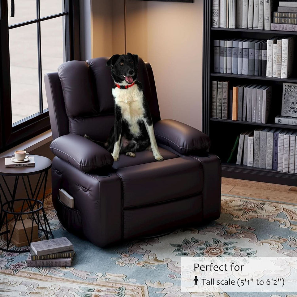 Leather Recliner Chair Brown Medium With Cup Holders And 150 Degree Recline