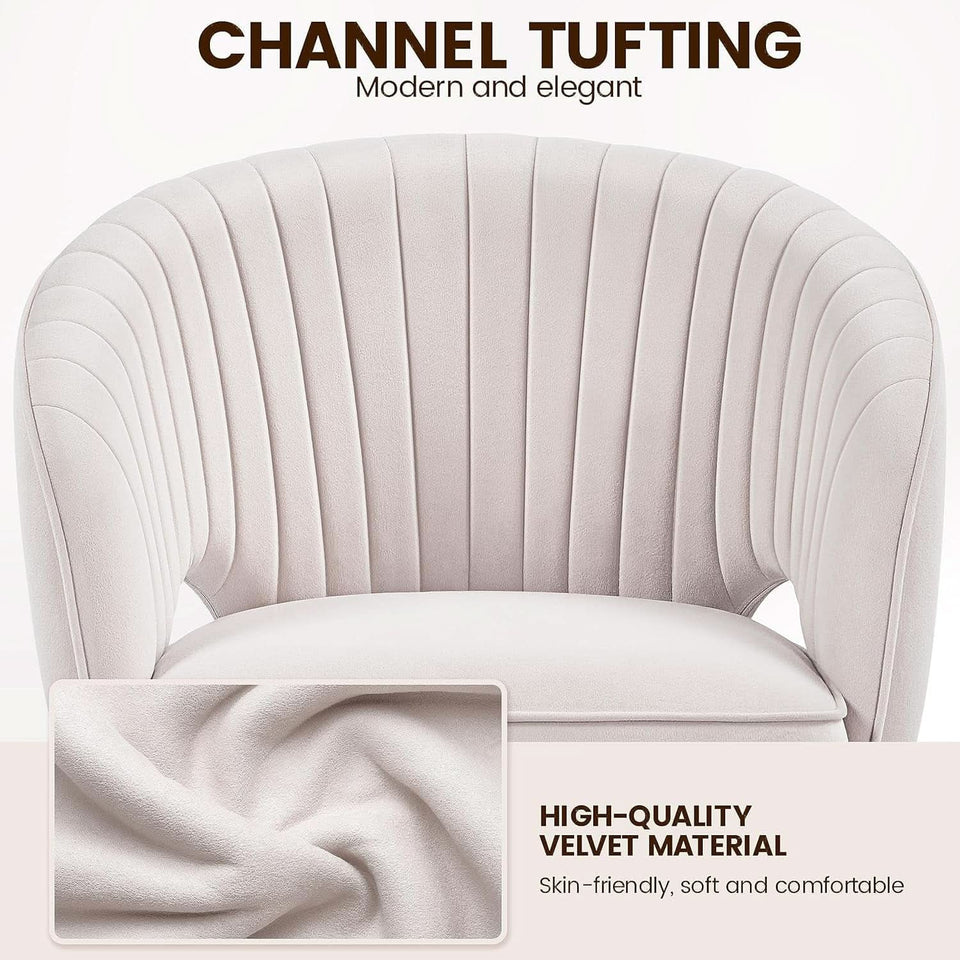 Cream Velvet Swivel Desk Chair With Wheels Tufted Back