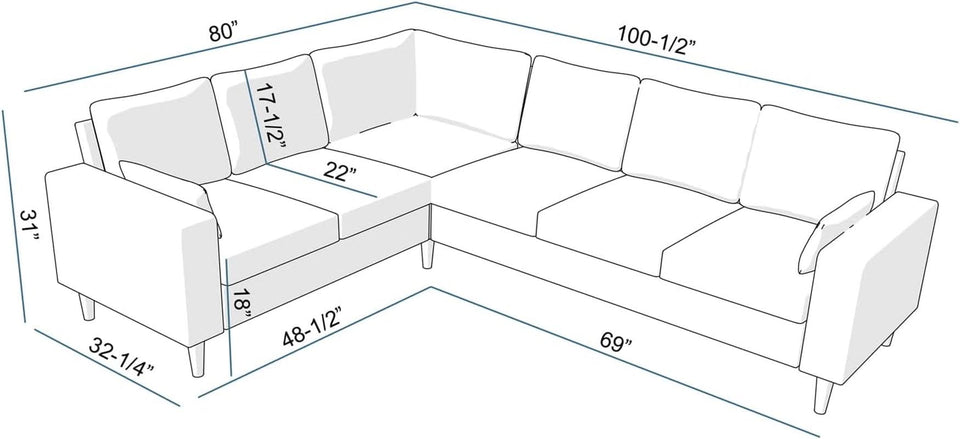 Six Seat Corner Sectional Sofa With Linen Fabric For Living Room