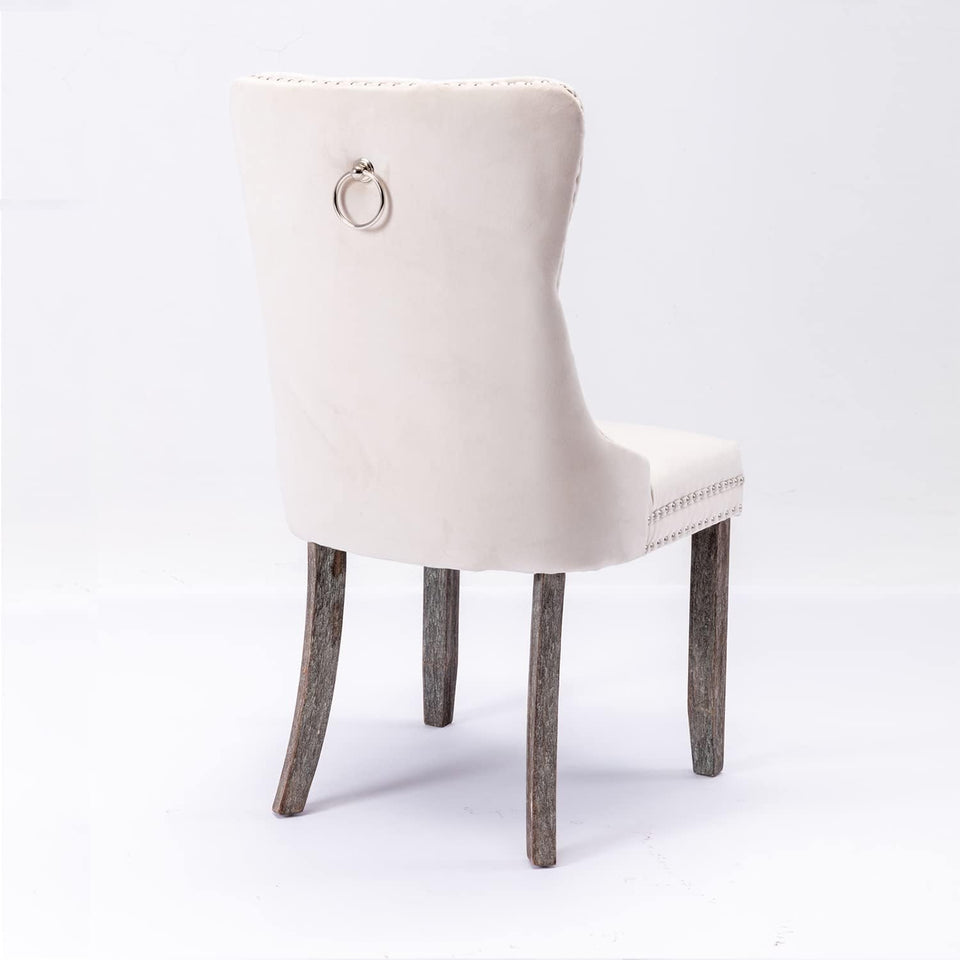 Velvet Dining Chairs Set of 6, Tufted Dining Room Chairs with Button Back, Nailhead Trim, Upholstered Dining Chairs for Kitchen, Bedroom, Restaurant (Beige)