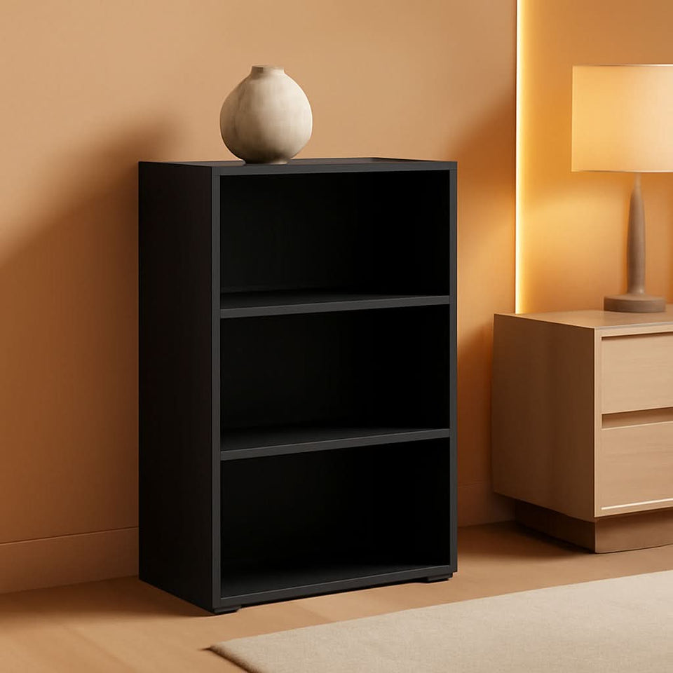 Luder 3 Tier Open Shelf Bookcase Blackwood Wood Finish