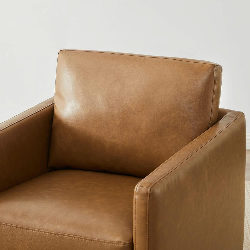 Swivel Accent Chair FauxLeather SaddleBrown Armchair LivingRoom