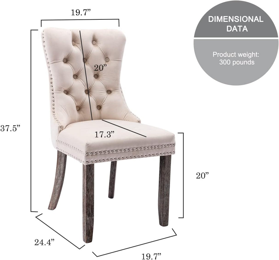 Velvet Dining Chairs Set of 6, Tufted Dining Room Chairs with Button Back, Nailhead Trim, Upholstered Dining Chairs for Kitchen, Bedroom, Restaurant (Beige)