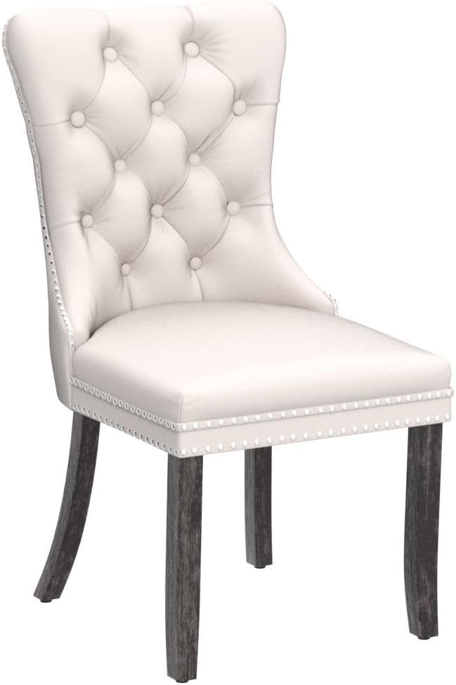 Velvet Dining Chairs Set of 6, Tufted Dining Room Chairs with Button Back, Nailhead Trim, Upholstered Dining Chairs for Kitchen, Bedroom, Restaurant (Beige)