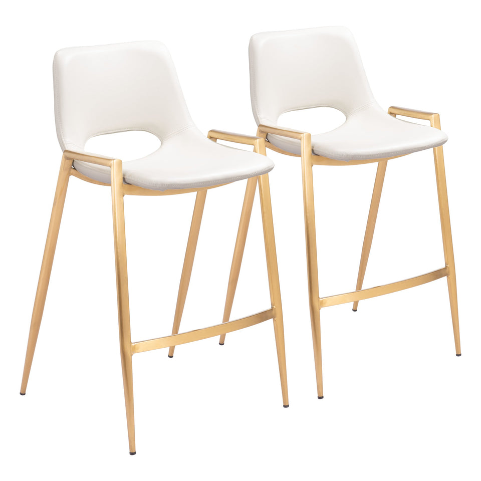 Desi Counter Stool (Set of 2) White & Gold