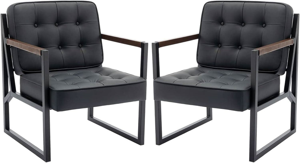 Mid Century Classic Black Leather Upholstered Accent Chair