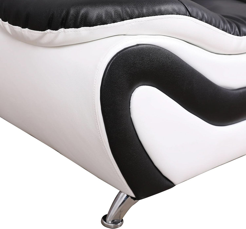 3 Piece Aldo Modern Faux Leather Sofa Set Black And White With Sofa Loveseat And Chair