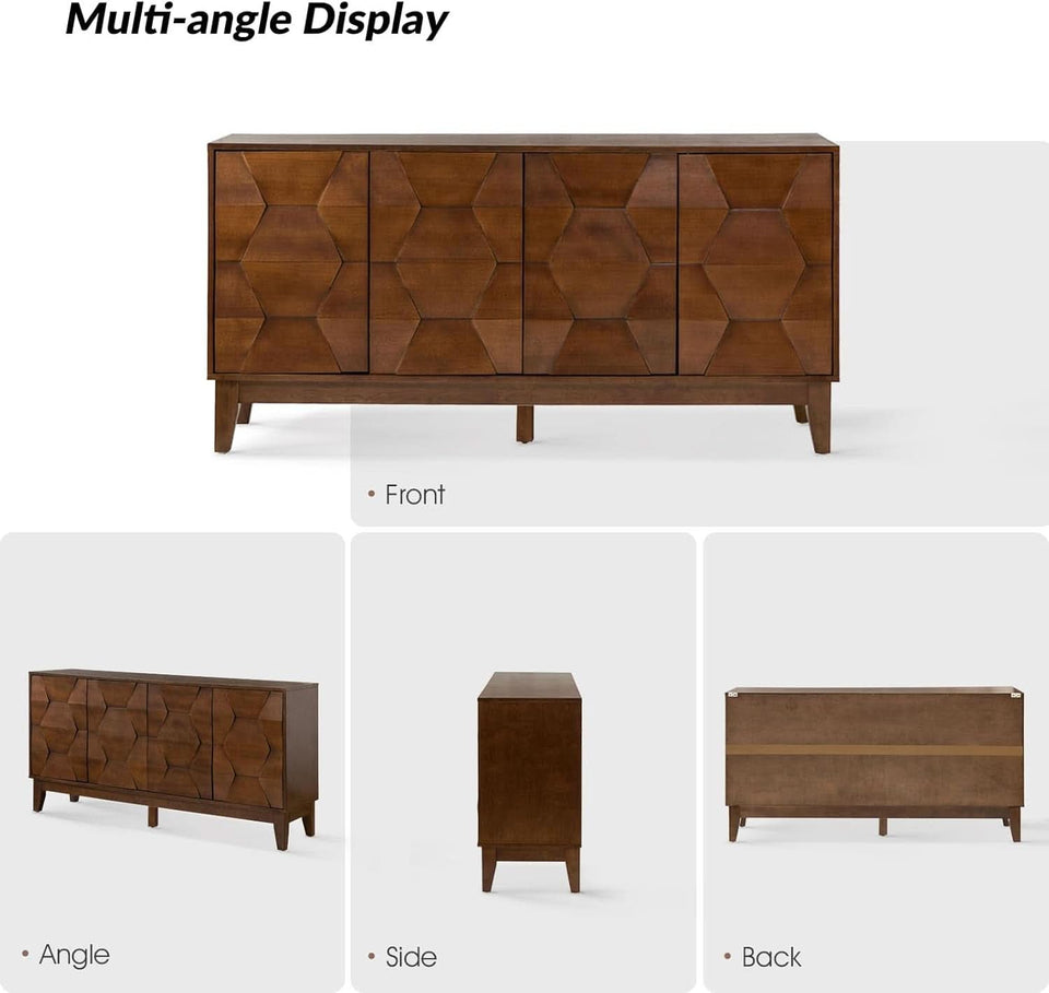 Walnut Mid Century Sideboard Buffet With Solid Wood Legs