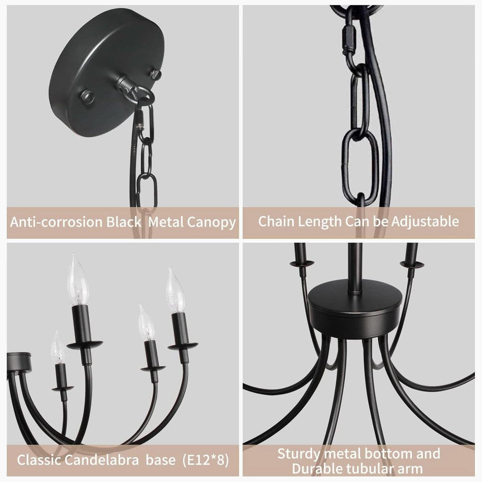 8 Light Matte Black Farmhouse Chandelier For Dining Room