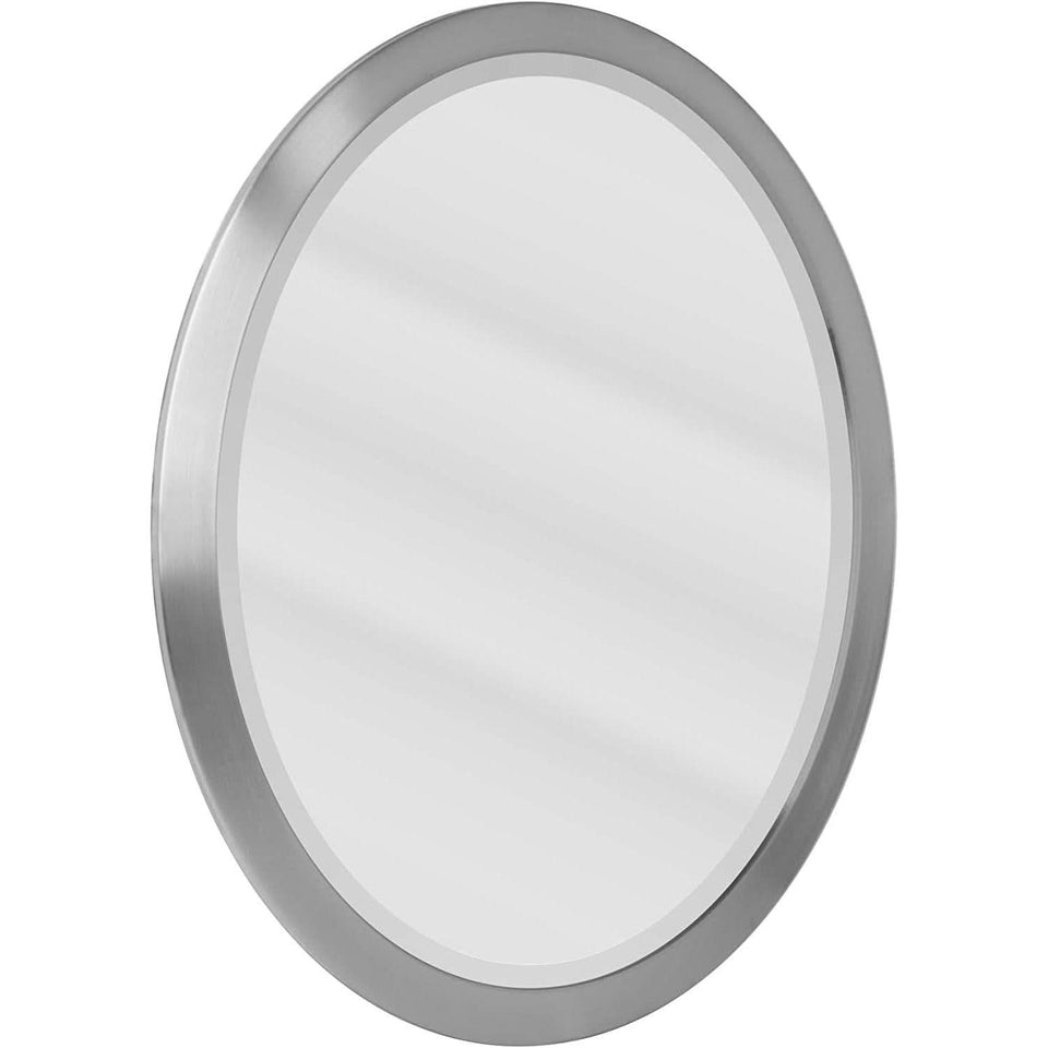 Brushed Nickel Oval Framed Vanity Mirror Beveled Edge