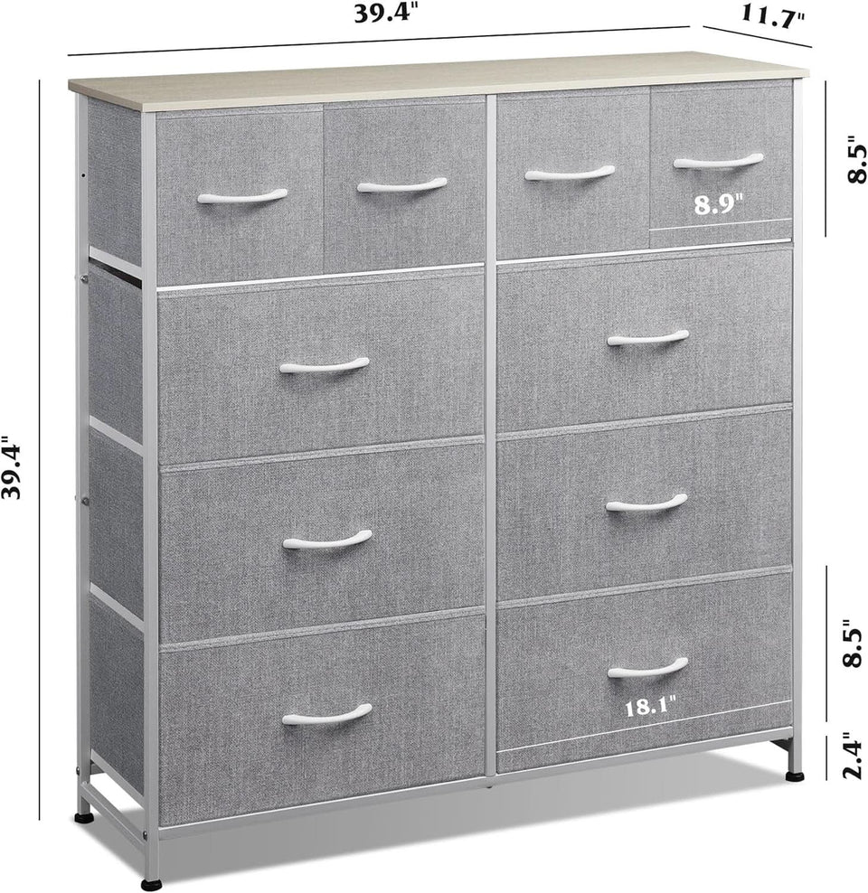 Light Grey Fabric Dresser With 10 Drawers For Bedroom