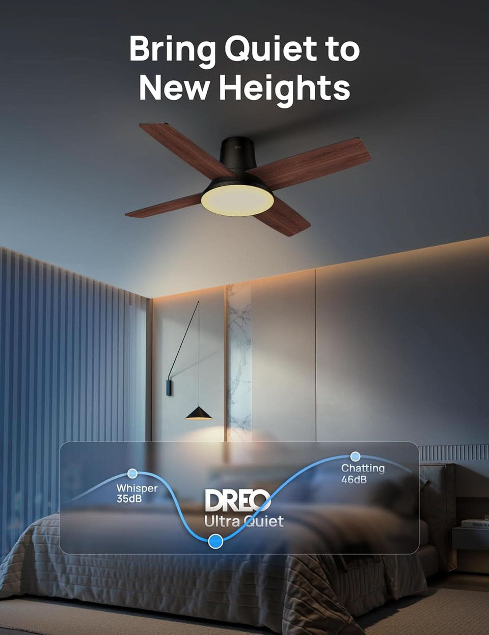 Ceiling Fan With Lights 44 Inch Black Quiet DC Motor