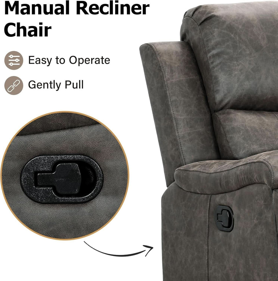 Grey Leather Recliner Chair With Cup Holders Living Room
