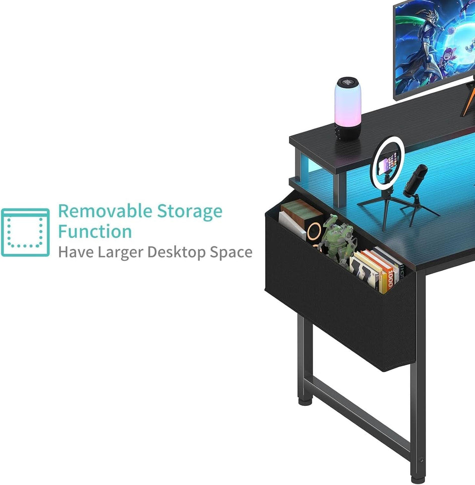 Black 40 Inch RGBIlluminated Gaming Desk With USB Ports