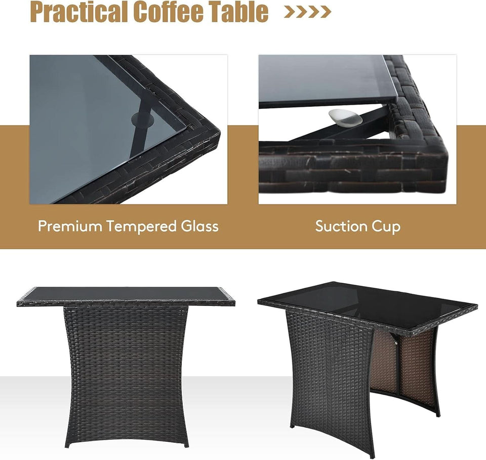 Gray 3 Piece Patio Dining Set With Tempered Glass Table For Outdoor Garden Poolside And Porch