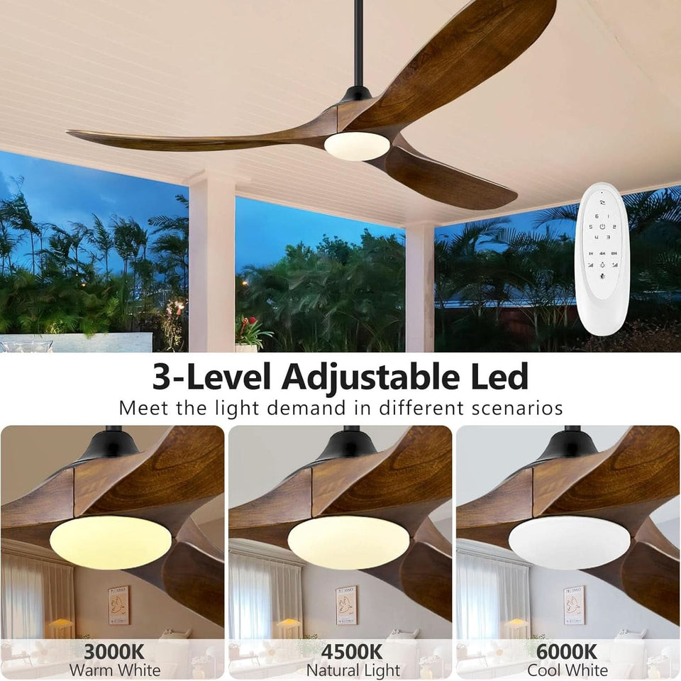 52 Inch Walnut Wood Ceiling Fan With Remote And Integrated Lights