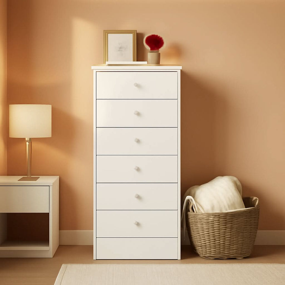 6-Drawer Tall Chest Dresser With Acrylic Knobs Solid Wood