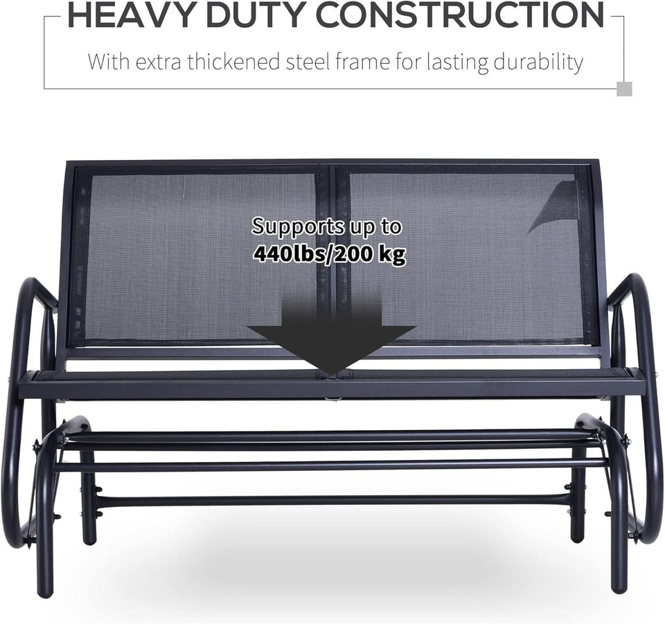 Two Person Outdoor Glider Bench with Steel Frame